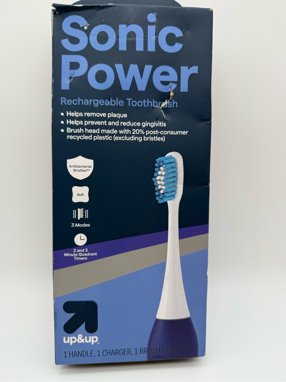 up&up Sonic Power Rechargeable Toothbrush — Blue/White OPEN BOX MISSING CHARGER